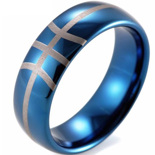 Tungsten Rings For Men Blue Tungsten Carbide Dome Court Basketball Ring