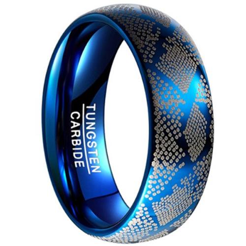 Tungsten Rings Blue Tungsten Carbide Dome Court Laser Pattern Ring