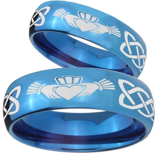 Tungsten Rings For Men Blue Tungsten Carbide Dome Court Triforce Legend of Zelda Irish Celtic Ring