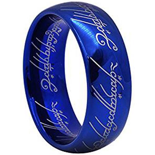 Black Tungsten Rings Blue Tungsten Carbide Lord of the Ring Dome Ring