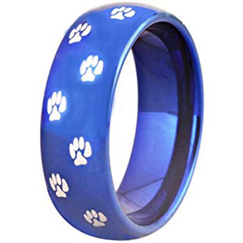 Tungsten Rings Blue Tungsten Carbide Paws Track Dome Court Ring