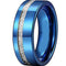 Tungsten Rings For Women Blue Tungsten Carbide Flat Ring With Offset Meteorite