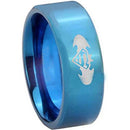 Batman Ring Blue Tungsten Carbide Pipe Cut Flat Superman Batman Ring