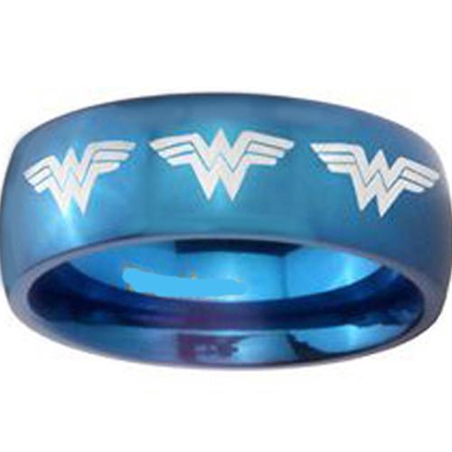 Black Tungsten Rings Blue Tungsten Carbide Wonder Woman Dome Ring