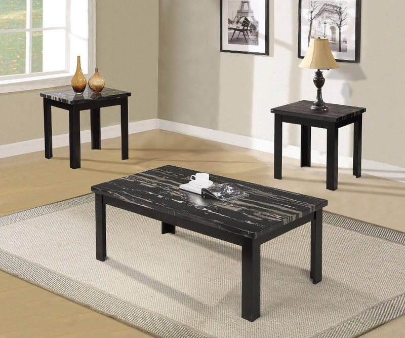 Blythe Coffee/End Table Set, Faux Marble & Black - Pack of 3 Pieces-Coffee Table Sets-Black-Wood MDF Glass-JadeMoghul Inc.