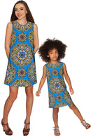 Boho Chic Adele Blue Geometric Pattern Shift Dress - Women-Boho Chic-XS-Blue/Gold-JadeMoghul Inc.