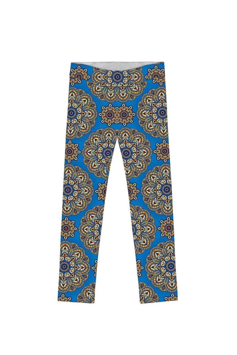 Boho Chic Lucy Cute Blue Geometric Print Leggings - Girls-Boho Chic-18M/2-Blue/Gold-JadeMoghul Inc.