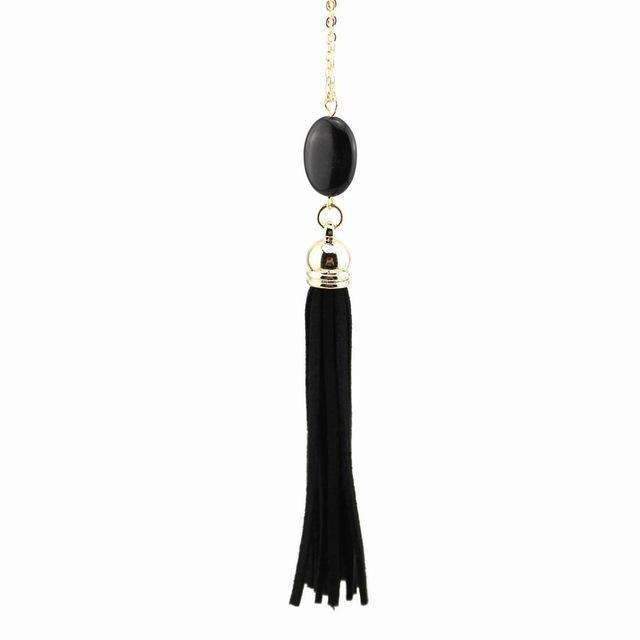 Boho Velvet Long Tassel Necklace 2016 Summer Style Leather Tassel Natural Stone Necklace for Women Sweater Chain Fashion Jewelry-N3461 Gold Black-76cm-JadeMoghul Inc.