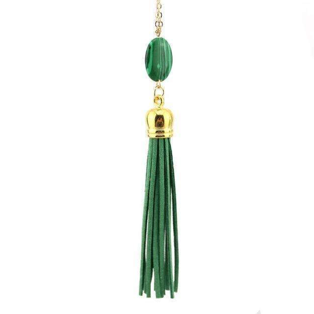 Boho Velvet Long Tassel Necklace 2016 Summer Style Leather Tassel Natural Stone Necklace for Women Sweater Chain Fashion Jewelry-N3461 Gold Peacock-76cm-JadeMoghul Inc.