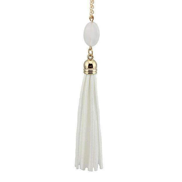 Boho Velvet Long Tassel Necklace 2016 Summer Style Leather Tassel Natural Stone Necklace for Women Sweater Chain Fashion Jewelry-N3461 Gold White-76cm-JadeMoghul Inc.