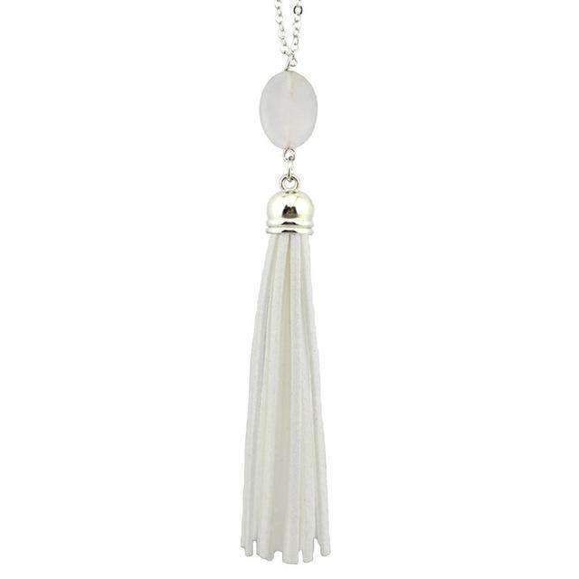 Boho Velvet Long Tassel Necklace 2016 Summer Style Leather Tassel Natural Stone Necklace for Women Sweater Chain Fashion Jewelry-N3461 Silver White-76cm-JadeMoghul Inc.