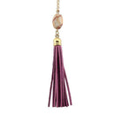 Boho Velvet Long Tassel Necklace 2016 Summer Style Leather Tassel Natural Stone Necklace for Women Sweater Chain Fashion Jewelry-N3461GoldLightPurple-76cm-JadeMoghul Inc.