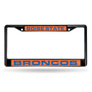 Subaru License Plate Frame Boise State Black Laser Chrome Frame