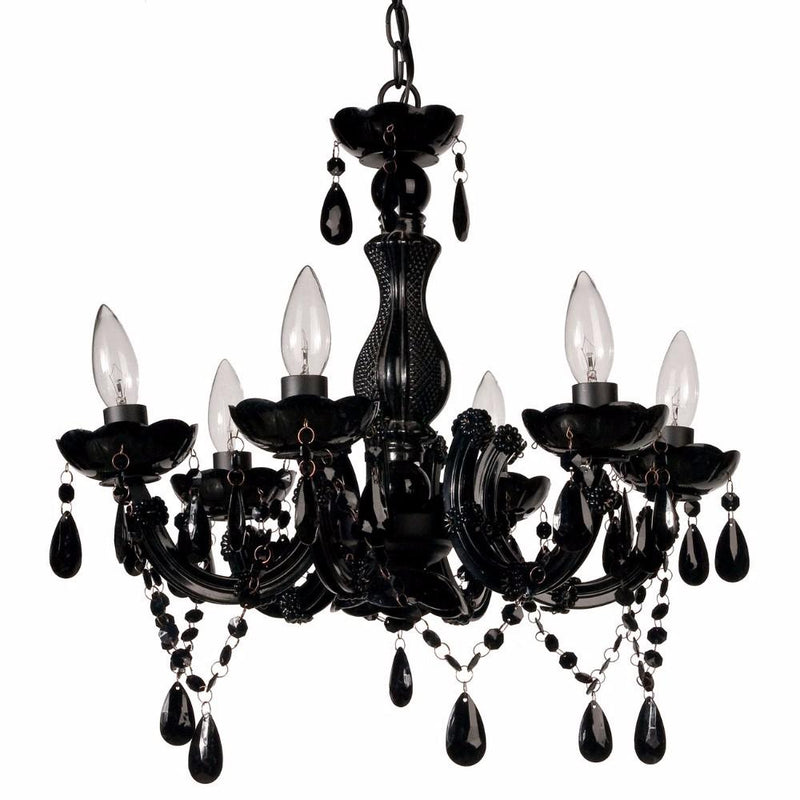 Bold and Beautiful 6-Arm Chandelier-Chandeliers-Black-PLASTIC BEAD IRON GLASS-JadeMoghul Inc.