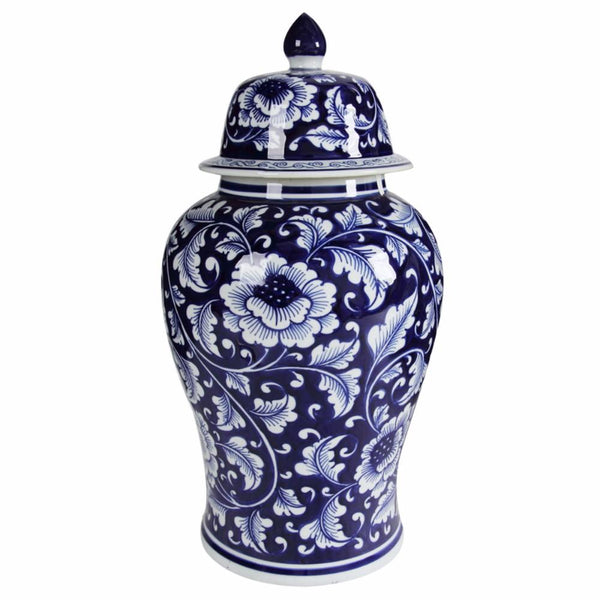 Bold Floral Impressive Jar with Lid-Decorative Jars and Urns-Blue & White-CERAMIC-JadeMoghul Inc.