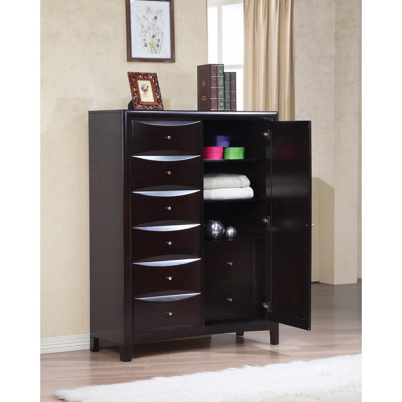 Bold Sturdy Chest with Storage Drawers, Brown-Accent Chests and Cabinets-Brown-MDF-Cappuccino-JadeMoghul Inc.