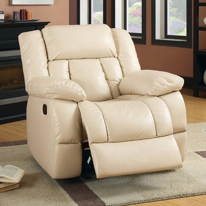 Bonded Leather Glider Recliner, Ivory-Recliner Chairs-Ivory-Leather-JadeMoghul Inc.