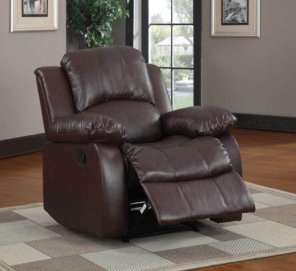 Bonded Leather Recliner Chair, Brown-Living Room Furniture-Brown-Leather Metal-JadeMoghul Inc.