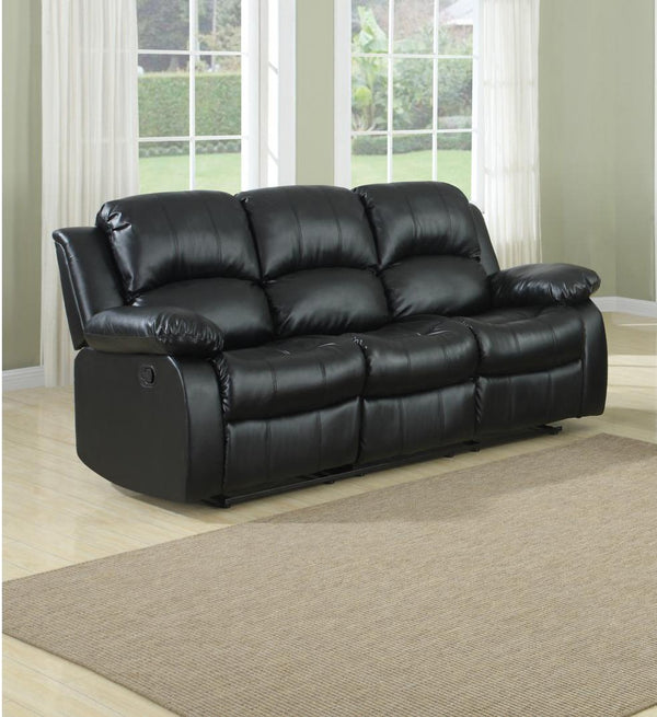 Bonded Leather Recliner Sofa, Black-Living Room Furniture-Black-Leather Metal-JadeMoghul Inc.