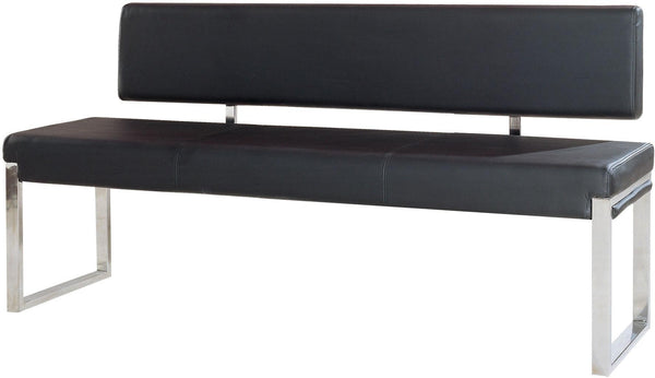 Bonded Leather Upholstered Bench with Stainless Steel Frame, Black  and Silver