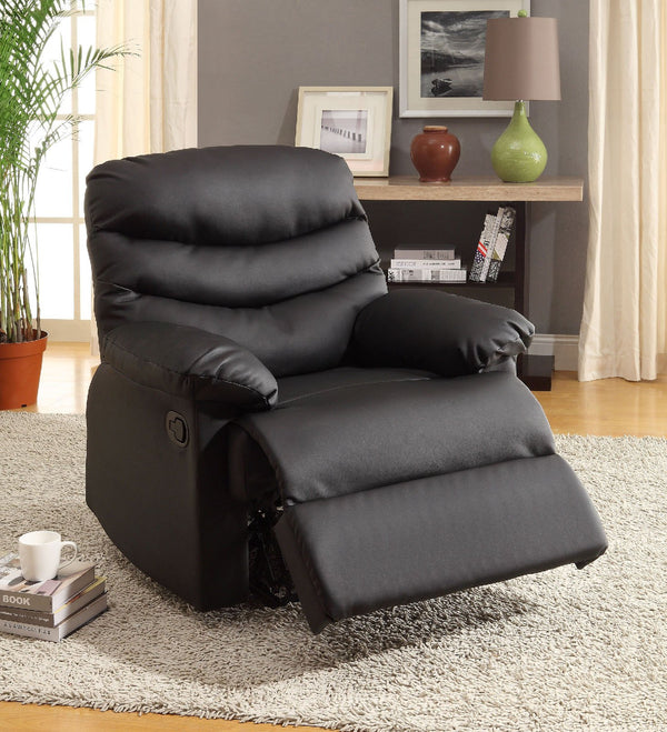 Bonded Leather Upholstered Recliner In Transitional Style, Black-Living Room Furniture-Black-Bonded Leather Match And Metal-JadeMoghul Inc.