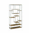 Book Cases Open Design Metal Bookcase with Multiple Wooden Shelves, Brown and silver Benzara