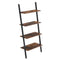 Book Cases Rustic Ladder Style Iron Bookcase with Four Wooden Shelves, Brown and Black Benzara