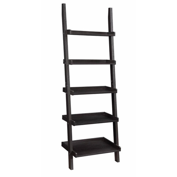 Book Cases Sleek Wooden Ladder Bookcase with 5 Shelves, Brown Benzara