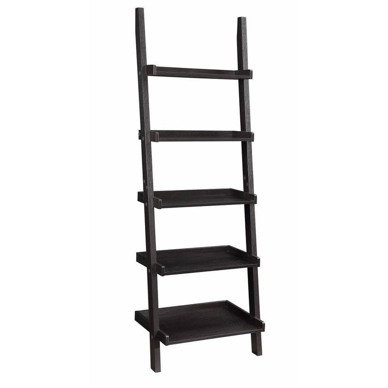 Book Cases Sleek Wooden Ladder Bookcase with 5 Shelves, Brown Benzara