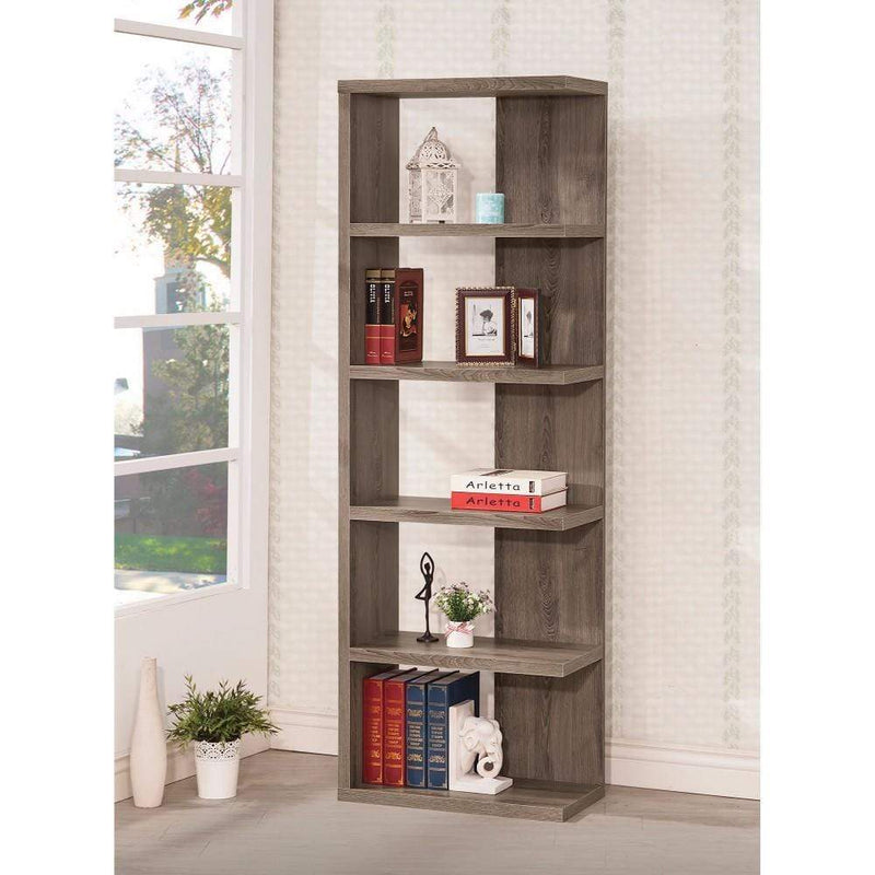 Book Cases Spacious Semi-Backless Wooden Bookcase, Gray Benzara