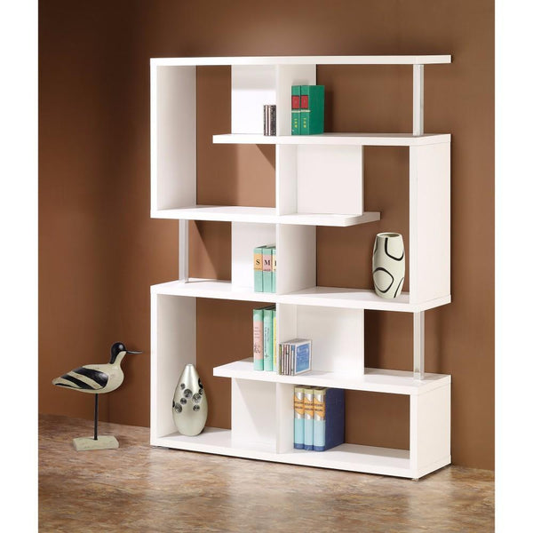 Book Cases Splendid white bookcase With Chrome Support Beams Benzara