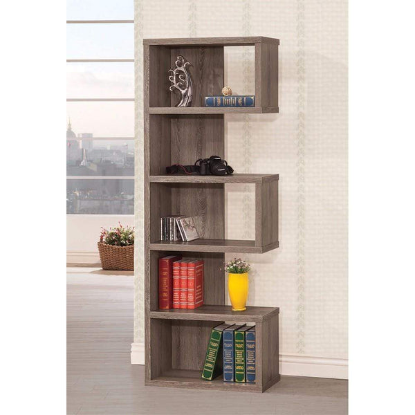 Book Cases Sturdy Semi-Backless Wooden Bookcase, Gray Benzara