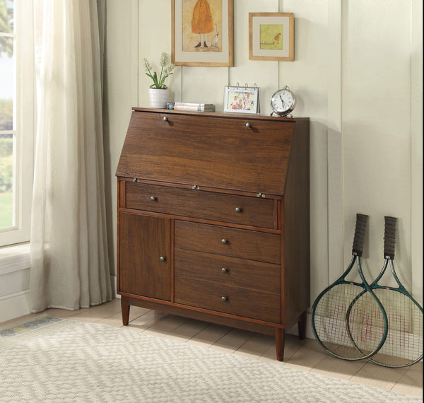 Three Drawers Wooden Office Armoire with Slanted Drop Down Door Storage and Cabinet, Brown