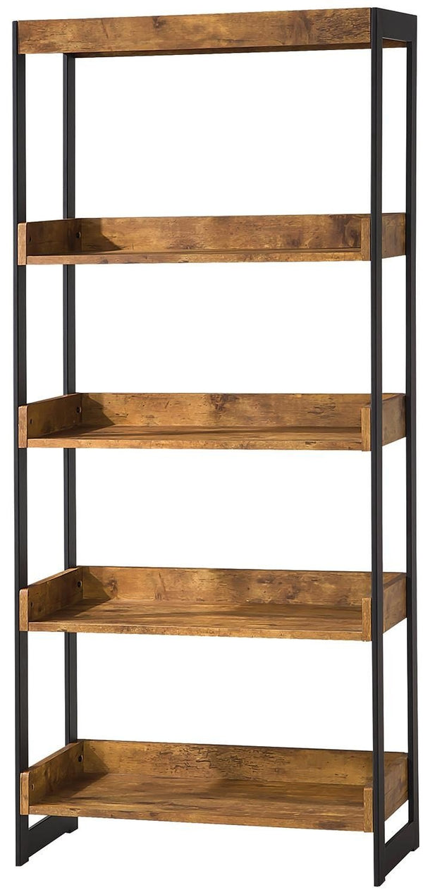Bookcase With 4 Open Shelves, Antique Finish-Bookcases-Antique Nutmeg-MDF-JadeMoghul Inc.