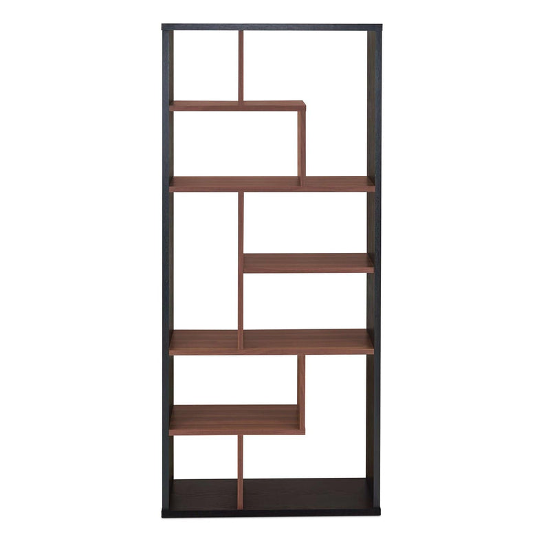 Bookshelves Bookshelf - 32" X 12" X 71" Black And Walnut Veneer Cube Bookcase HomeRoots