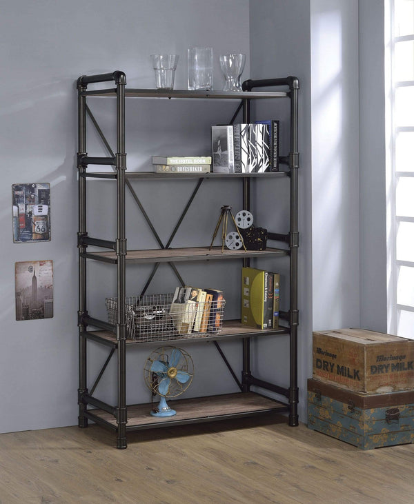 Bookshelves Bookshelf - 40" X 22" X 72" Rustic Oak And Black Particle Board Bookshelf HomeRoots