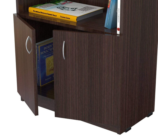 Bookshelves Bookshelf - 63" Espresso Melamine and Engineered Wood Bookcase with a Storage Area HomeRoots