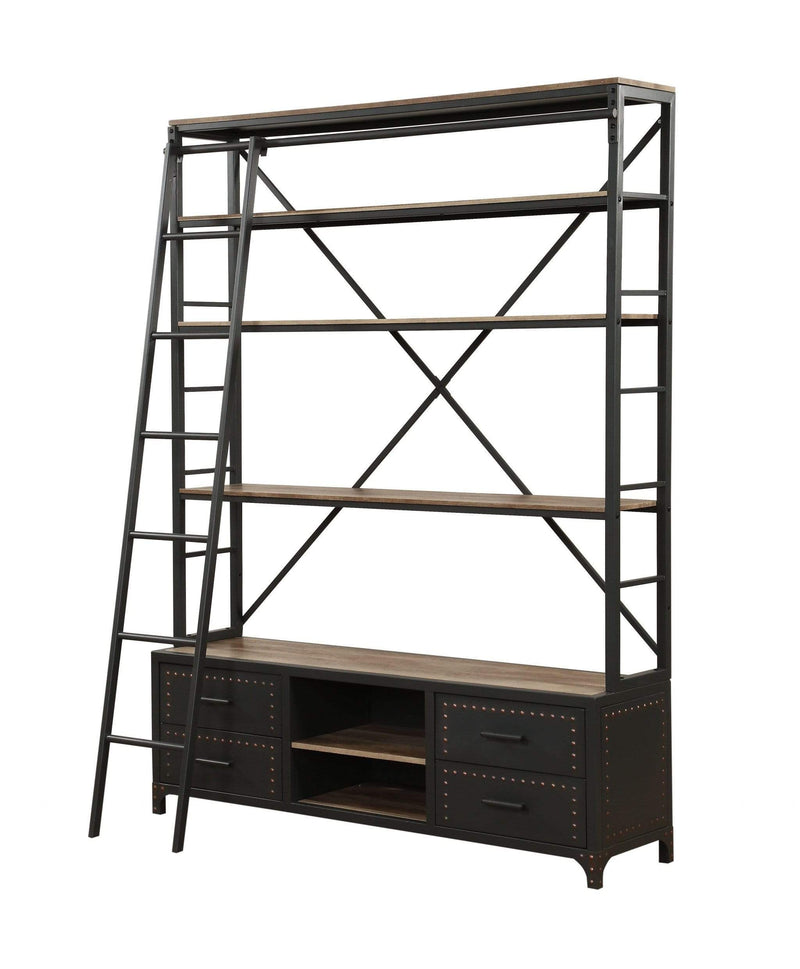 Bookshelves Bookshelf - 64" X 29" X 83" Sandy Gray Metal Tube Bookcase With Ladder HomeRoots