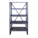 Bookshelves Corner Bookshelf - 32'.75" X 13'.5" X 59" Natural, Grey Metal, Wood, MDF Bookcase with Shelves HomeRoots