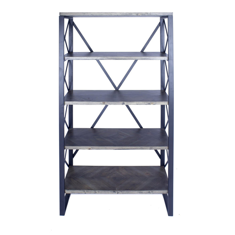 Bookshelves Corner Bookshelf - 32'.75" X 13'.5" X 59" Natural, Grey Metal, Wood, MDF Bookcase with Shelves HomeRoots