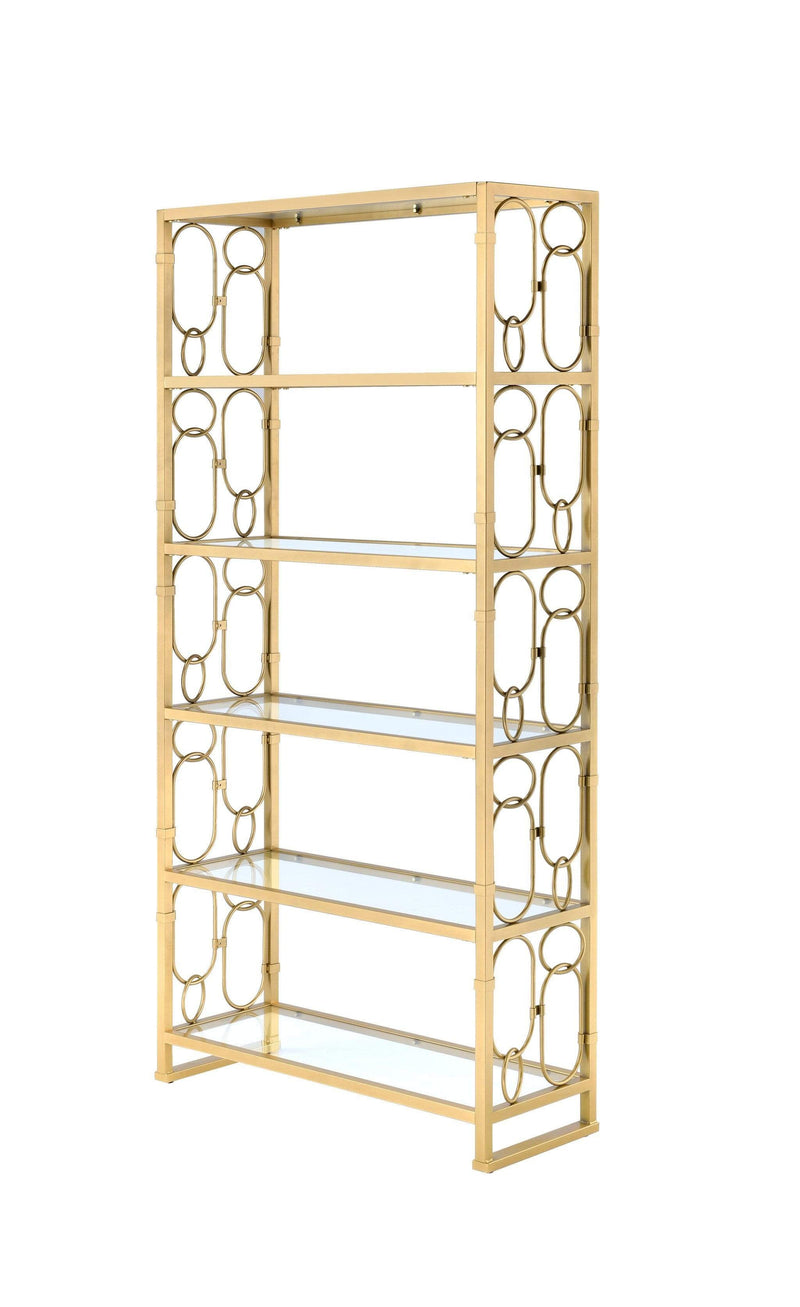 Bookshelves Corner Bookshelf - 36" X 19" X 77" Clear Glass And Gold Bookcase HomeRoots