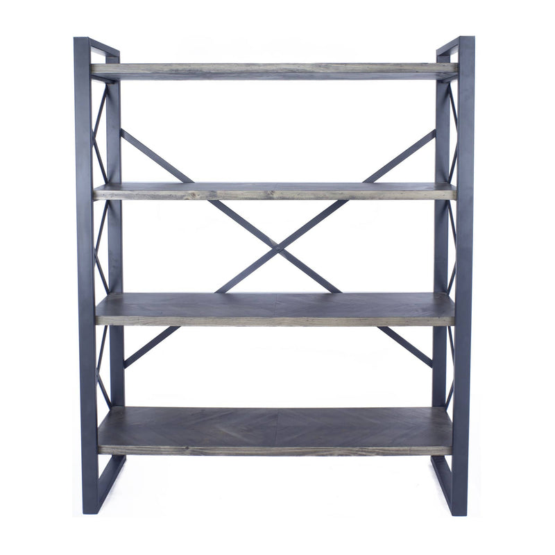 Bookshelves Corner Bookshelf - 39'.75" X 13" X 48'.5" Grey w/ Grey Washed Water Hyacinth Metal, Wood, MDF Bookcase with Shelves HomeRoots