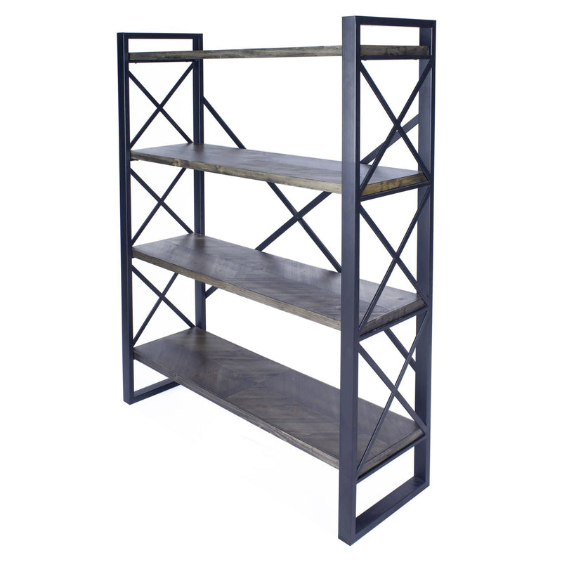 Bookshelves Corner Bookshelf - 39'.75" X 13" X 48'.5" Grey w/ Grey Washed Water Hyacinth Metal, Wood, MDF Bookcase with Shelves HomeRoots