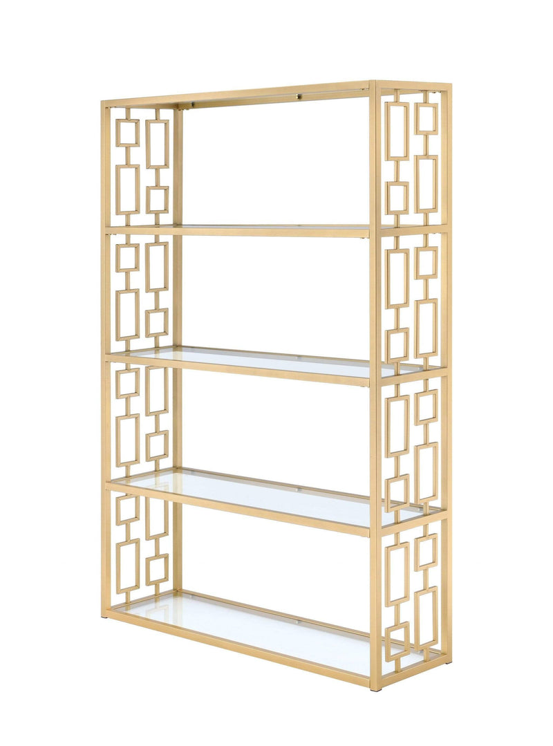 Bookshelves Corner Bookshelf - 48" X 14" X 72" Clear Glass And Gold Bookcase HomeRoots