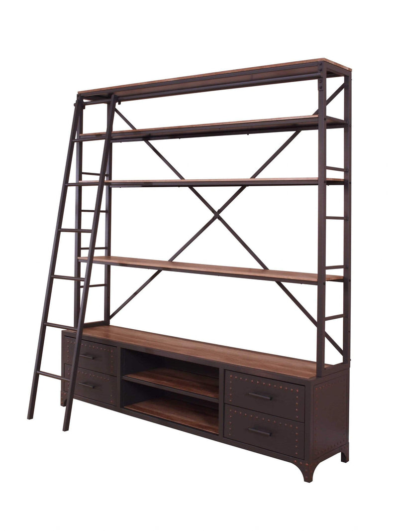 Bookshelves Corner Bookshelf - 74" X 29" X 83" Sandy Gray Metal Tube Bookcase With Ladder HomeRoots