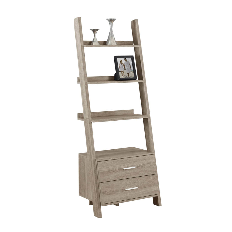 Bookshelves Kids Bookshelf - 16'.75" x 25'.5" x 69" Dark Taupe, Particle Board, Hollow-Core - Bookcase with 2 Storage Drawers HomeRoots