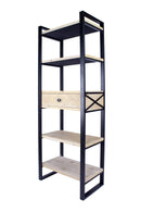 Bookshelves Kids Bookshelf - 24" X 14'.5" X 67'.25" Natural, Brown Metal, Wood, MDF Bookcase with a Drawer and Shelves HomeRoots