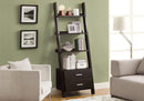 Bookshelves Kids Bookshelf - 69" Cappuccino Particle Board Ladder Bookcase with Two Storage Drawers HomeRoots