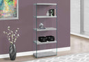 Bookshelves Modern Bookshelf - 60" Grey Cement Particle Board and Clear Tempered Glass Bookcase HomeRoots