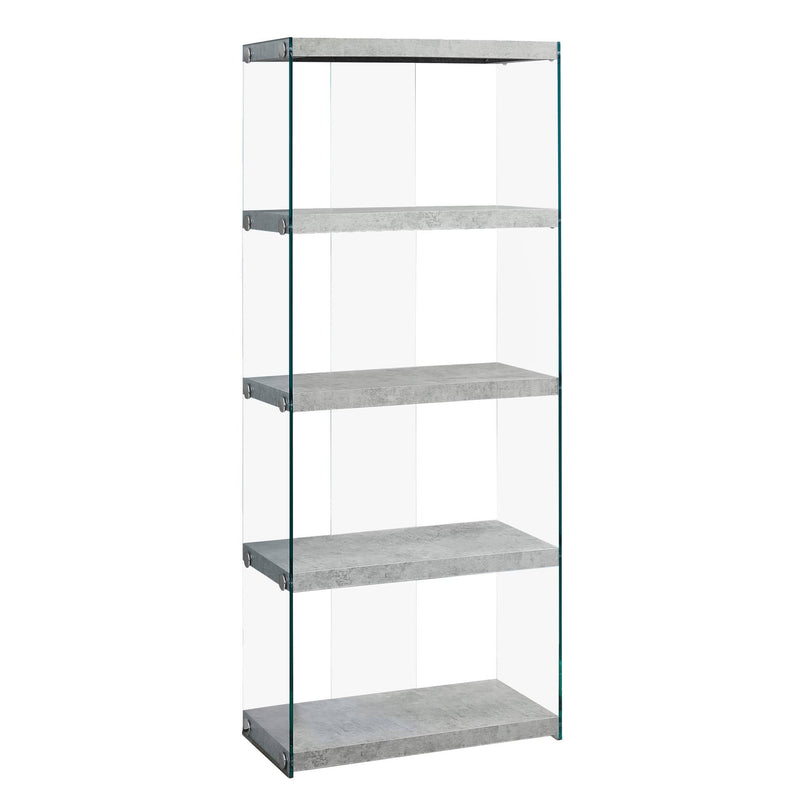 Bookshelves Modern Bookshelf - 60" Grey Cement Particle Board and Clear Tempered Glass Bookcase HomeRoots